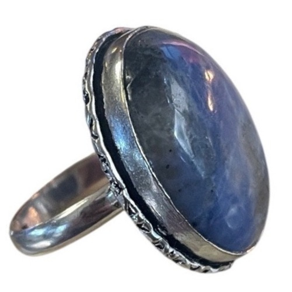 Sterling Silver 925 Sodalite Handmade Oval Gemstone Statement Ring Boho Artisan